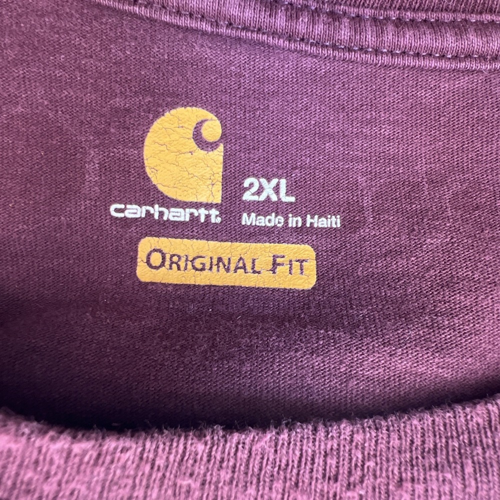 Carhartt Logo Tee 2XL Burgundy Thrashed Bleach Faded Grunge Workwear Distressed - Picture 5 of 15